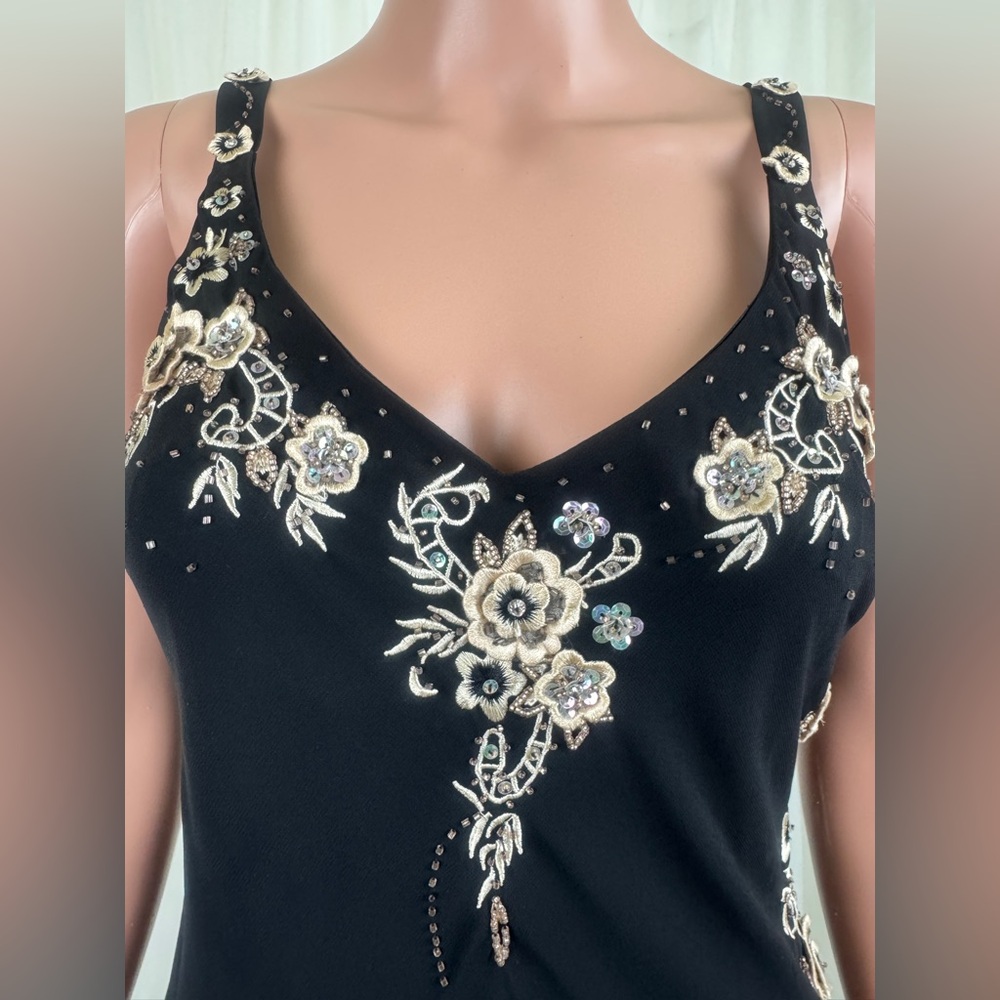 R&M Richards Elegant Black Floral Embroidered & Beaded Dress Size 8P - Picture 9 of 16
